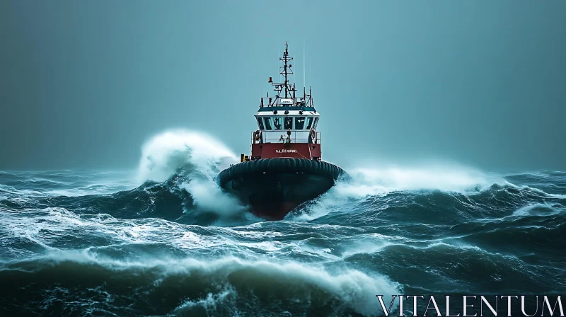 Stormy Ocean Tugboat Journey AI Image