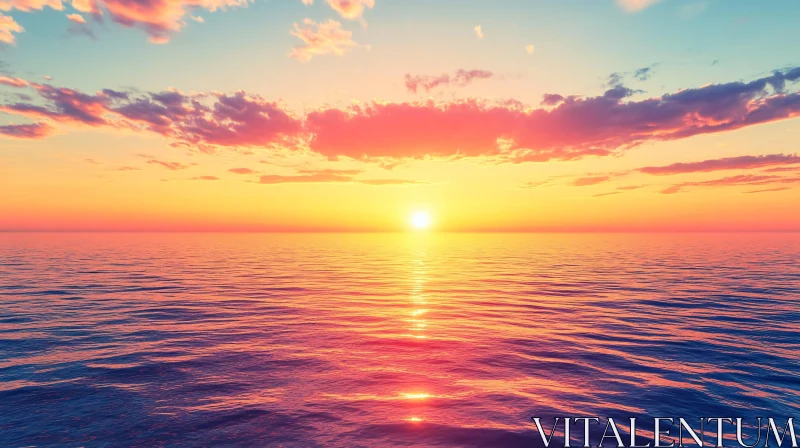 Peaceful Golden Sunset Over Ocean AI Image