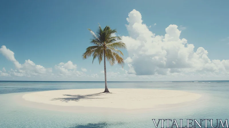 Solitary Palm Tree on a Sandy Tropical Island AI Image