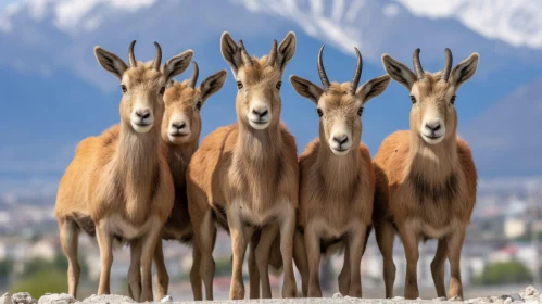 Deer Ensemble with Mountainous Backdrop: A Display of Unity and Resilience