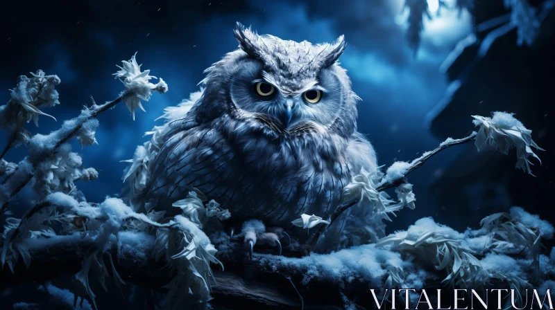 Enthralling Winter Night Owl Scene AI Image