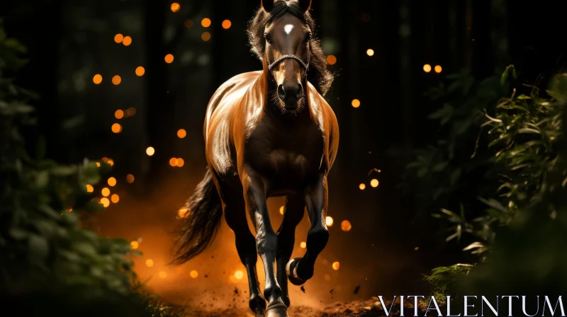 Majestic Horse in Forest Fire - Timeless Elegance in Gold and Brown AI Image