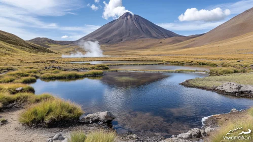 Tranquil Volcano Reflection in Clear Lake