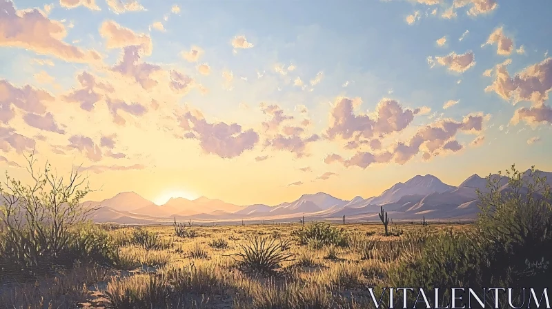 AI ART Desert Sunset with Stunning Sky and Mountain View