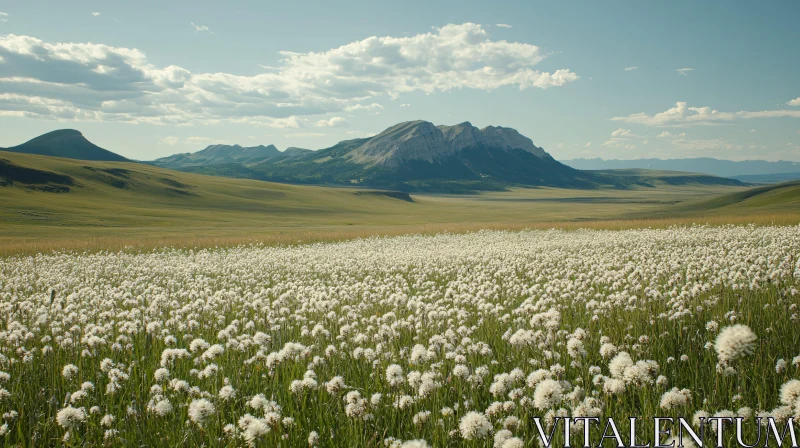 AI ART White Flowers Field and Mountains