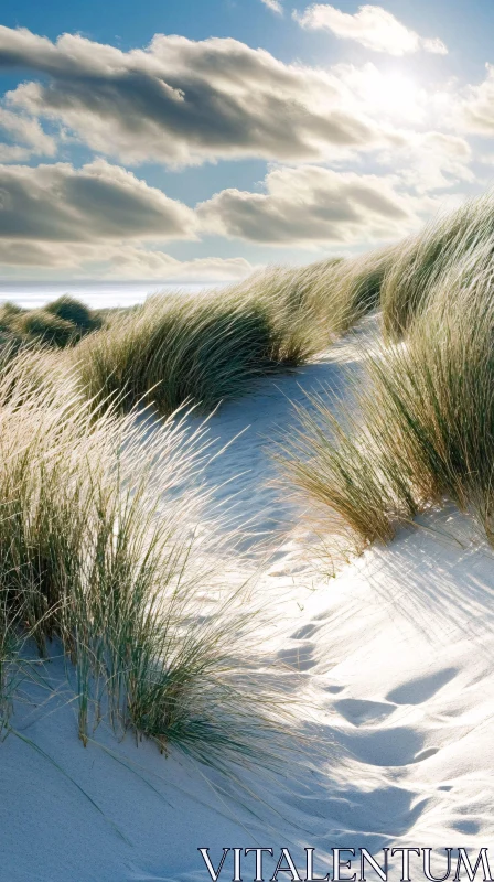 AI ART Peaceful Coastal Scene with Dunes and Grasses