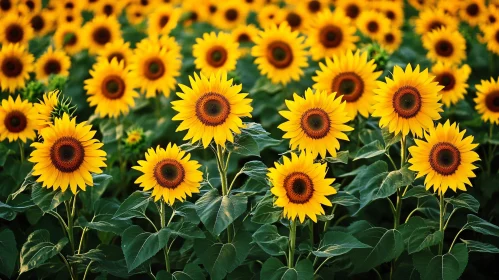 Sunny Sunflower Field Under Warm Sunlight