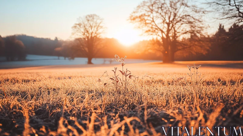 Golden Dawn on Frosty Landscape AI Image