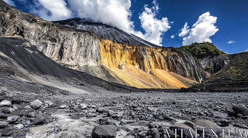 AI ART Volcano with Dark and Golden Rock Formations