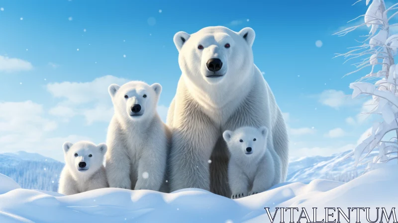 Arctic Wilderness - Illustration of Polar Bears and Cubs AI Image