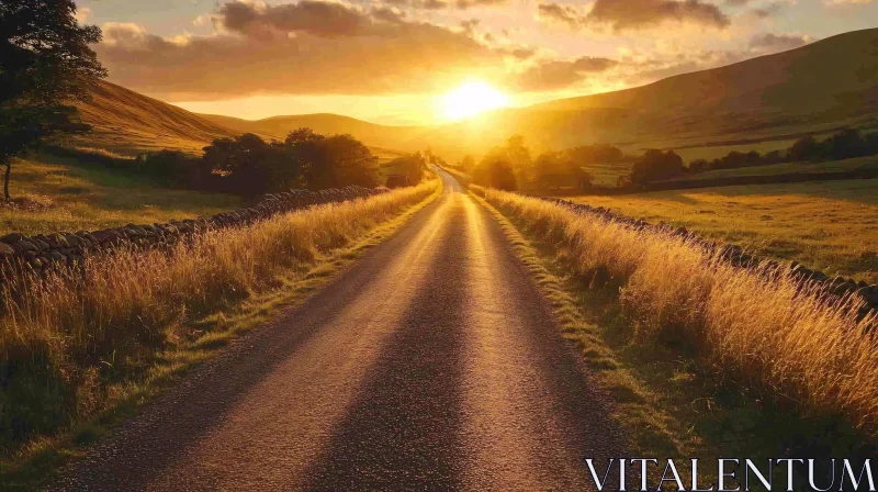 Serene Countryside Road at Sunset AI Image