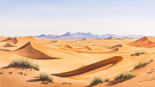 Vast Desert Dunes under a Clear Blue Sky