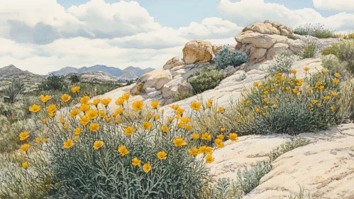 Wildflower Bloom in Rocky Desert Terrain