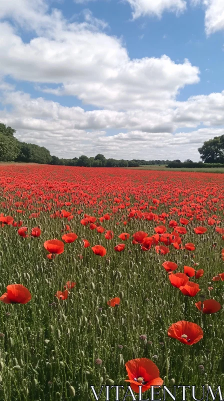 AI ART Vast Meadow with Red Blossoming Poppies