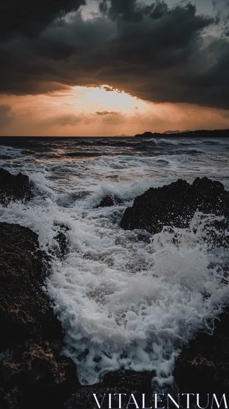 Stormy Sunset Over The Sea AI Image