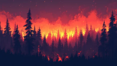 Burning Forest Intense Blaze