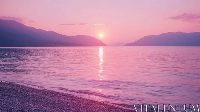 AI ART Serene Sunset Over Calm Ocean and Mountains