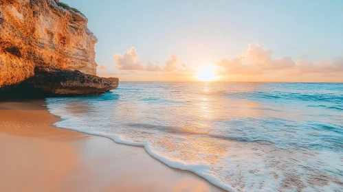 Golden Sunset at the Ocean with Cliffs and Waves