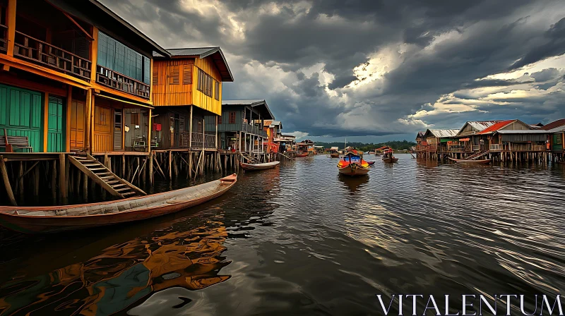 AI ART Scenic Floating Village in Dramatic Weather