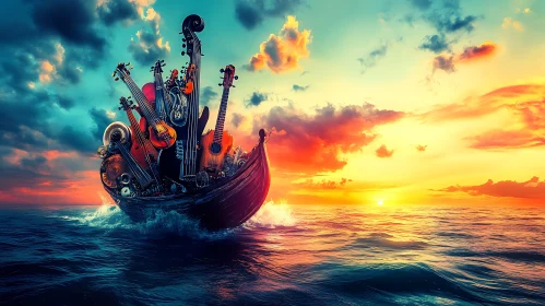 Musical Instrument Boat on the Ocean