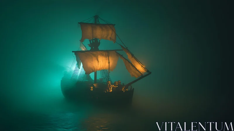 Mystery Ship in Foggy Night AI Image