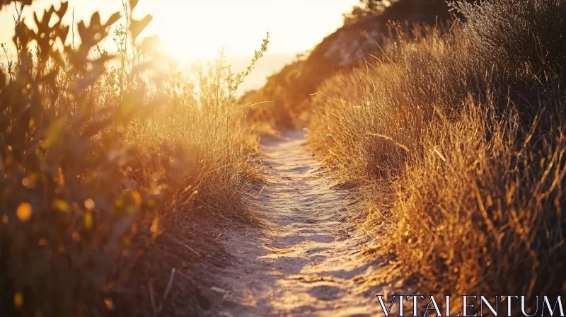 AI ART Golden Hour on a Dry Grass Pathway