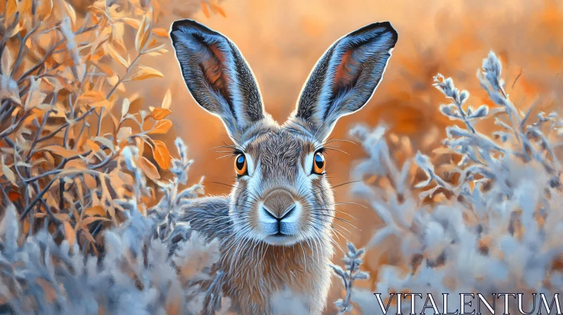 Bunny Peering Through Autumn Leaves AI Image