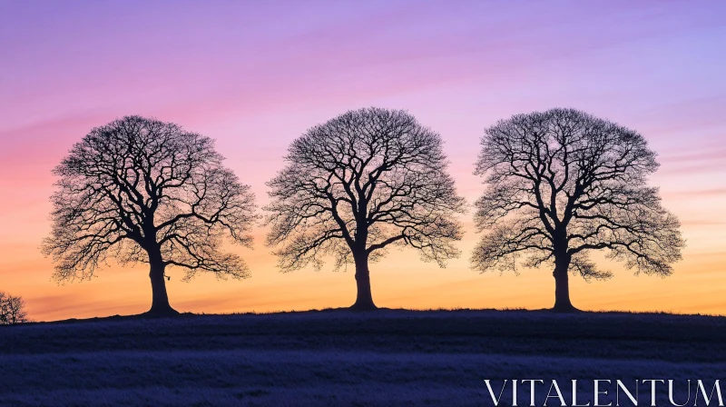 AI ART Leafless Trees at Sunset