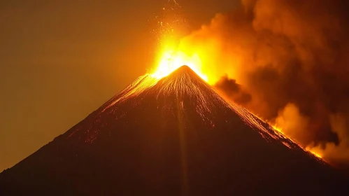 Fiery Lava Flow and Volcano Eruption