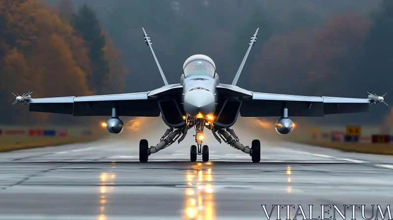 Imposing Jet on Wet Runway AI Image