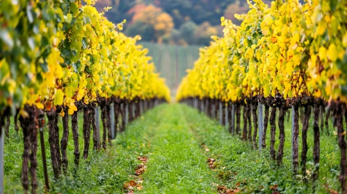 Symmetrical Rows in a Scenic Vineyard