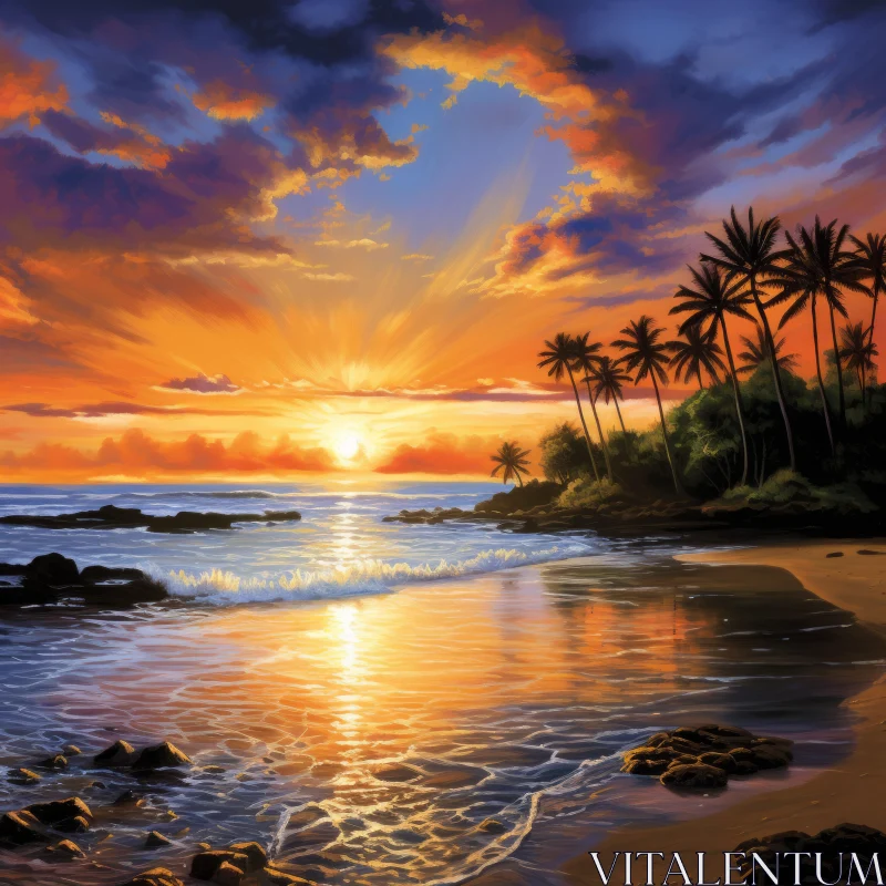 Enigmatic Tropical Sunset Over Ocean - Seascape Art AI Image