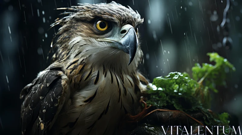 Expressive Eagle in Rain: A Detailed Wildlife Wallpaper AI Image