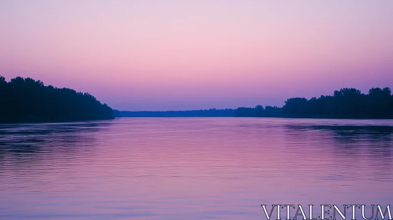 AI ART Purple Twilight Over a Tranquil River