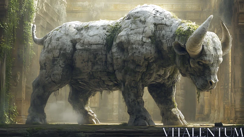 Mythical Stone Bull in Ancient Ruins AI Image