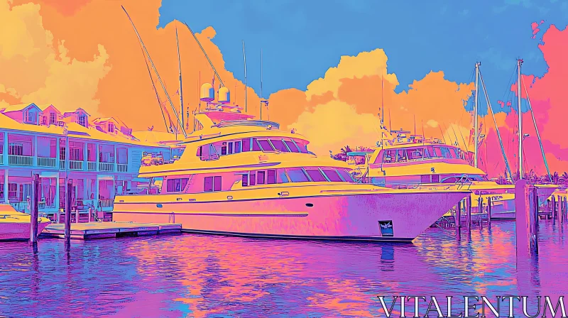 Psychedelic Yachts in Marina AI Image