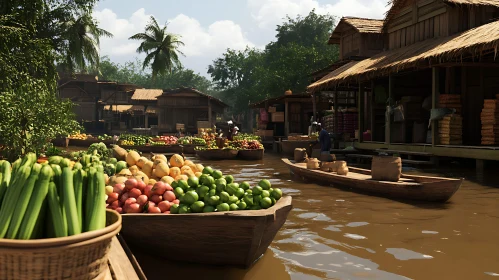 Tropical Floating Market Scene