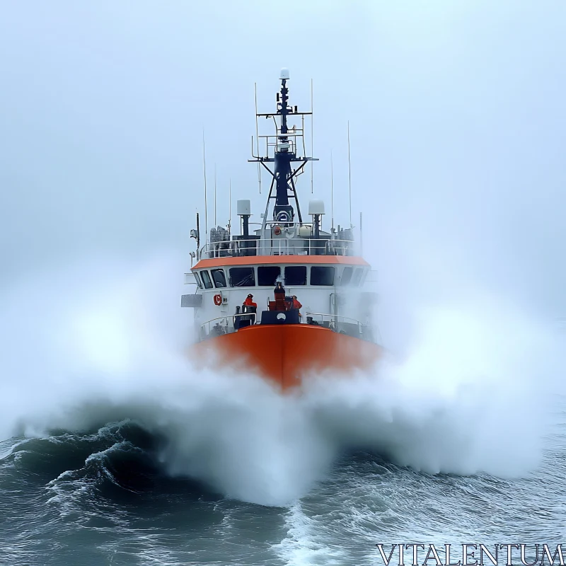 Boat Cutting Through Ocean Mist AI Image