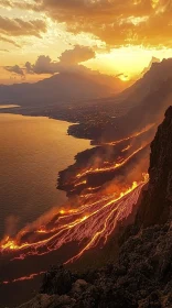 Sunset Volcanic Eruption Near Coastline