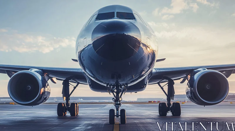 Aircraft Preparing for Takeoff at Dusk AI Image