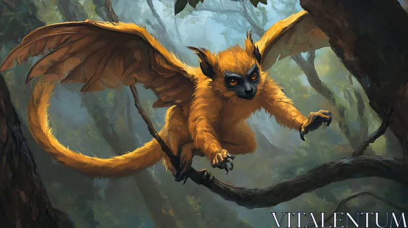 Mythical Forest Creature with Wings AI Image