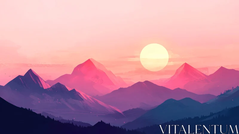 Sunset Over Majestic Mountains AI Image