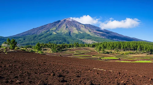 Picturesque Mountain Landscape with Fields and Trees