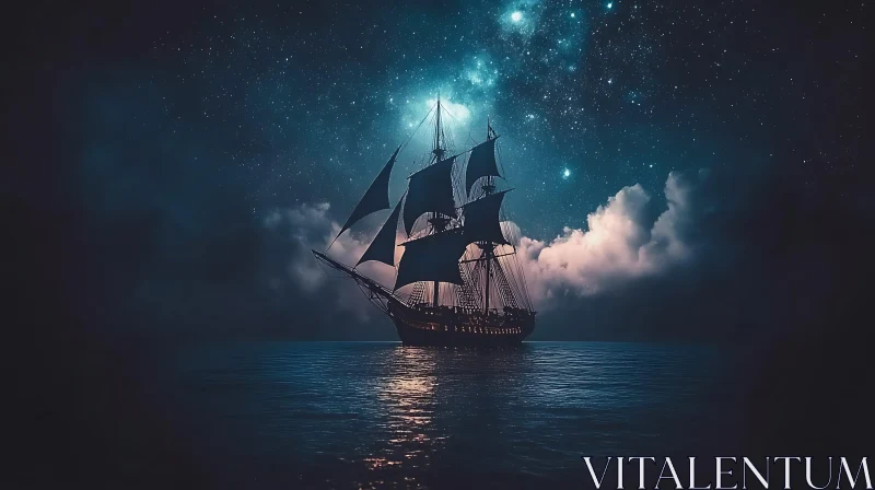 Nighttime Sailing Adventure AI Image