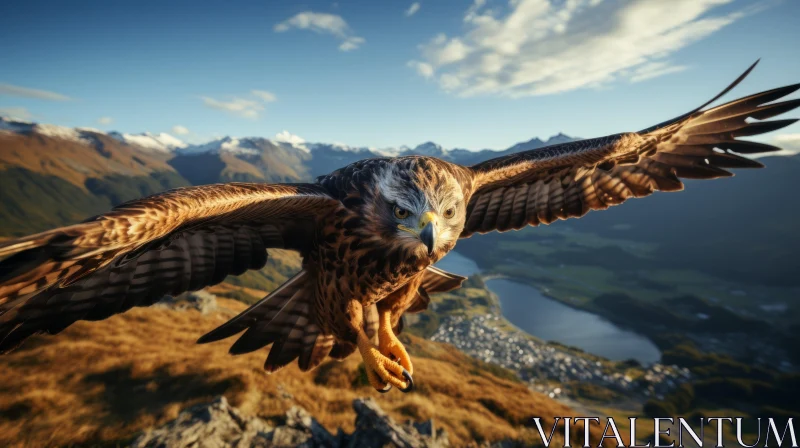 Majestic Eagle Soaring over Valley - Photorealistic Artwork AI Image