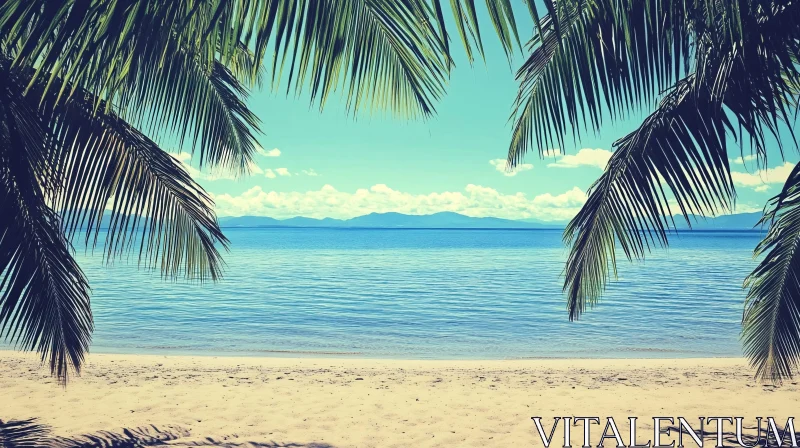 Idyllic Beach with Palm Trees and Blue Ocean AI Image