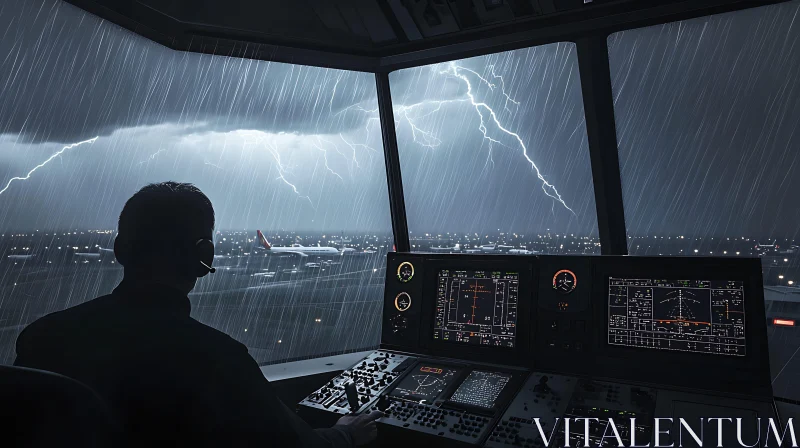 Control Tower in Stormy Weather AI Image