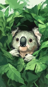 Koala Peeking through Leaves