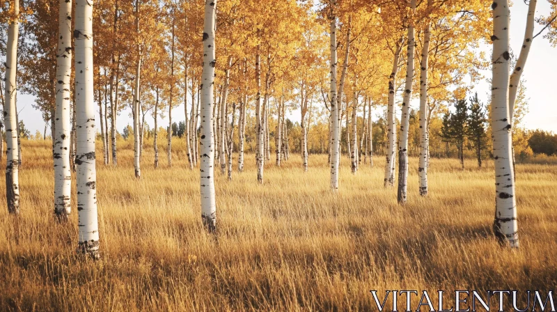 AI ART Golden Birch Trees in Autumn Field