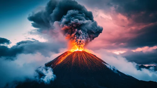 Volcano Eruption with Lava and Smoke